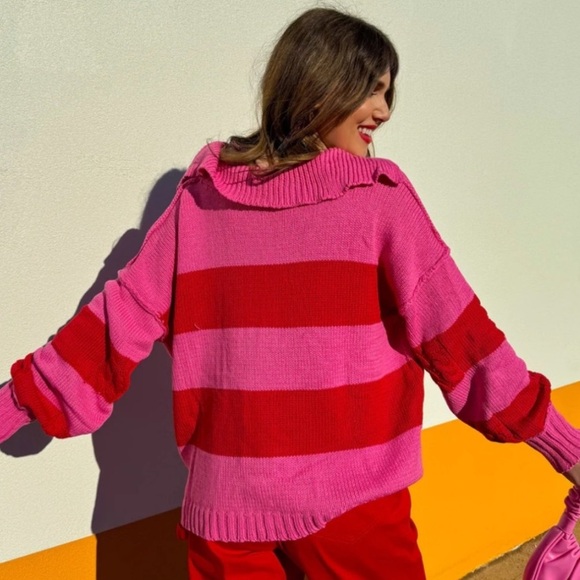 NWT,Anthro’s Oddy,Pink & Red Striped Oversized Sweater,Soft, Strechy, Size 1X - Picture 7 of 13